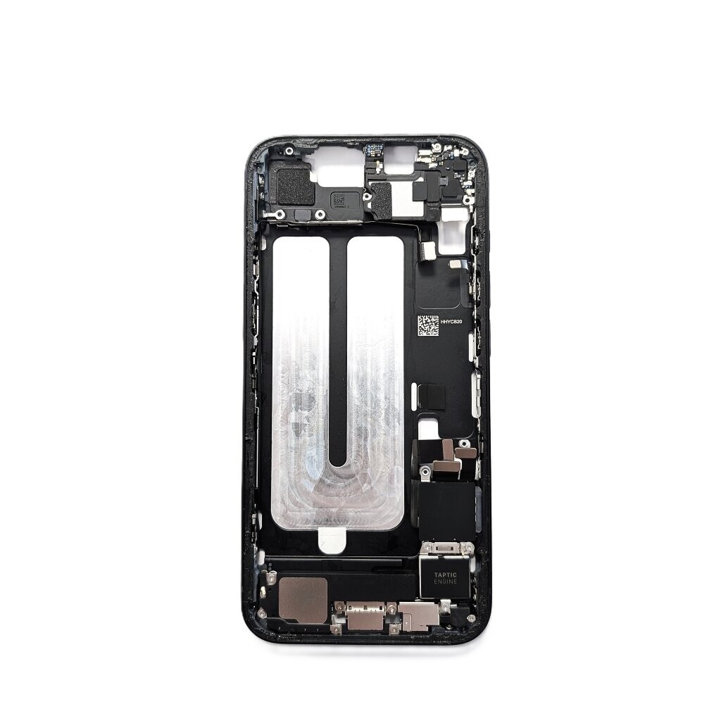 Middle frame + small parts + charging port for iPhone 16e (Black) (Pulled / Grade B)